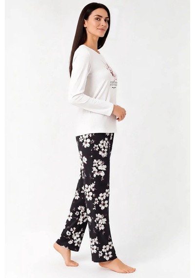 Pierre Cardin Uzun Kollu Modal Kadın Pijama Takımı Beyaz