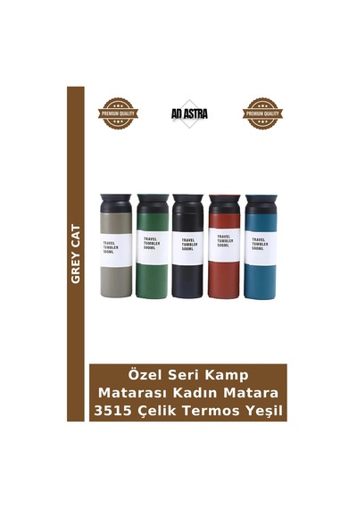 Özel Seri Kamp Matarası Kadın Matara 3515 Çelik Termos Yeşil Çok Renkli