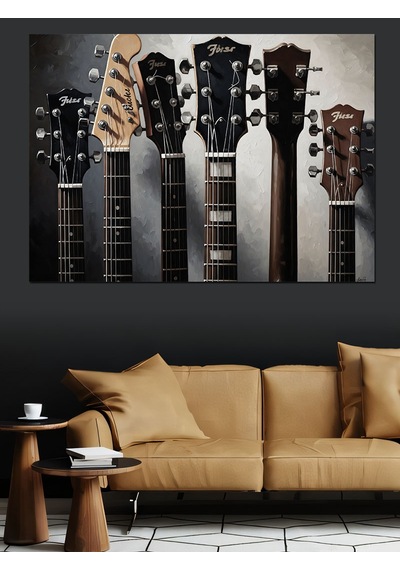 Ahşap Tablo Müzik Enstrümanları Gitarlar Yakın Çekim