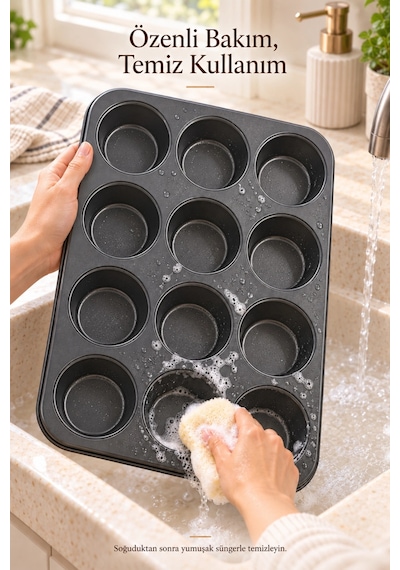 Tilbe Home 2li Muffin Kek Kalıbı Cupcake Yanmaz Yapışmaz Kurabiye Kalıbı Fırın Çörek Browni Kapsül Tepsisi Siyah