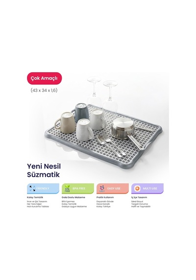 44x35 Cm Plastik Bulaşık Süzgeci Mat Izgara Süzgeçli Süzmatik Tezgah Üstü Bulaşık Kurutmalık Bü Asorti