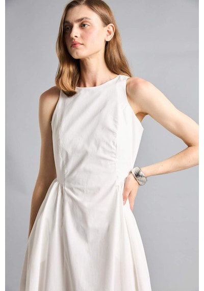 Defacto Fıtted Halter Yaka Poplin Kolsuz Midi Elbise H4575ax26smwt32 Beyaz-wt32
