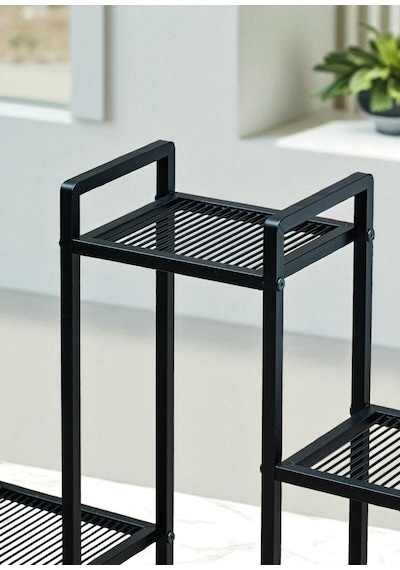 Dekoratif Metal 6 Raflı Saksılık Katlı Dikey Saksı Standı Çiçeklik Bahçe Ve Balkon Dekoru Garden Siyah