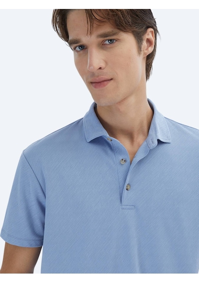 Kip Mavi Jakarlı Polo Yaka T-shirt Mavi Kip Mavi Jakarlı Polo Yaka T-shirt Mavi