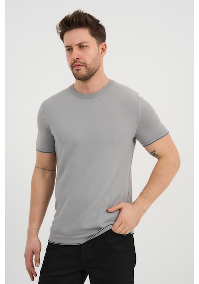 Alexander Gardi Alexandergardı Bisiklet Yaka Kolları Şeritli Triko T-shirt 1243 Gri