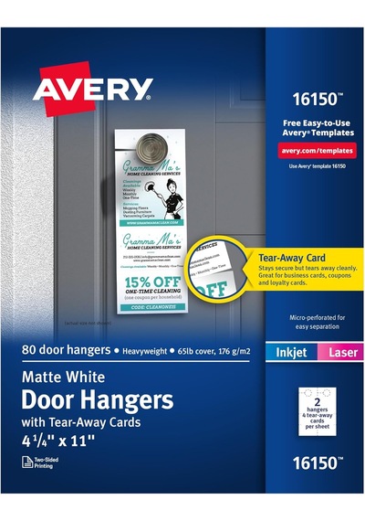 Avery Kapı Elbise Askısı Aufreissbare Kart, Beyaz Mat, 10,8 X 27,9 Cm, 80 Adet 16150