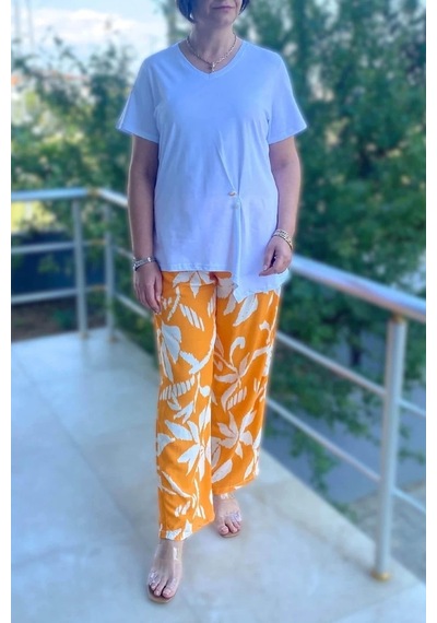 Mia Butik Büyük Beden Bahar Takım Beyaz-turuncu Beyaz-turuncu