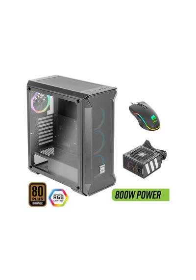 Green Z5 Surena Argb Gaming Bilgisayar Kasası 4 120mm Fan + Kumanda 800w 80+ Bronze Psu Dahil + Mouse
