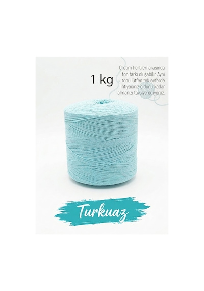 1 Kg Pamuklu El Örgü İpi Runner İpi- Amigurumi Koton İp Punch İpi Motif Turkuaz Renk