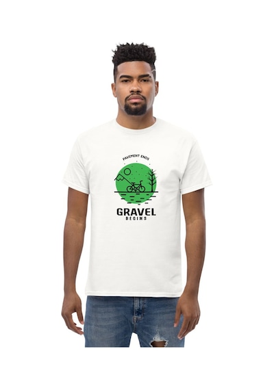 Wildstyle Gravel Begins Dağ Bisikleti Doğa Yol Macera Baskılı Unisex Bisiklet Yaka Pamuklu Tişört Beyaz