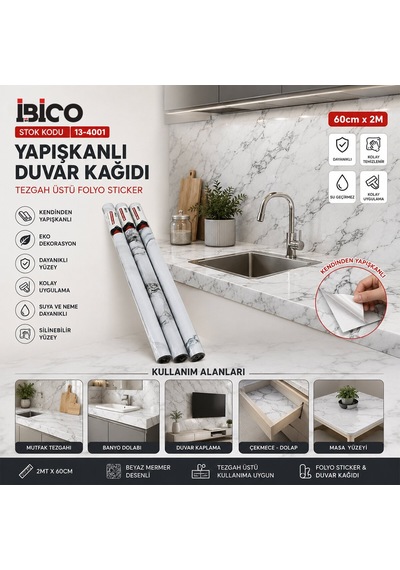 İbico İ13-075 Folyo Sticker Ve Duvar Kağıt 2mt X 60cm Dayanıklı Dekorasyon Tezgah Üstü Diğer