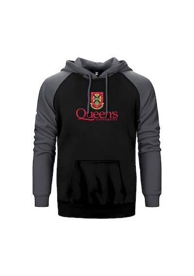 Queen's University Logo Gri Renk Reglan Kol Kapşonlu Sweatshirt Gri