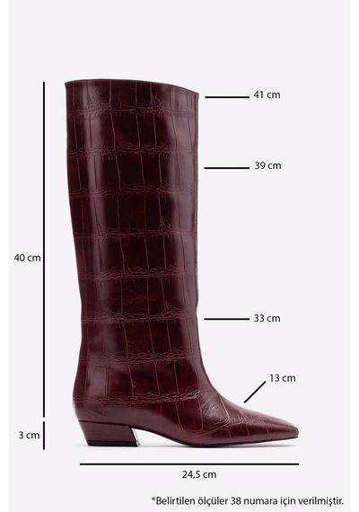 Luvi Shoes Lyrıc Bordo Baskı Kadın Kalın Topuklu Çizme