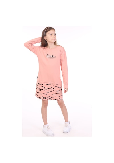 Toontoy Kız Çocuk Baskılı Elbise Koyu Pudra