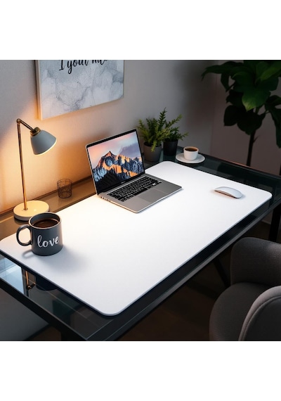 Mouse Pad Beyaz Masa Matı 140x60cm Suni Deri Desk Mat Ev Dekor