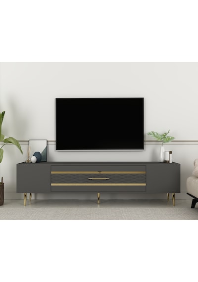 Aşkabat Tv Sehpası Tv Ünitesi 150 Cm Antrasit Altın