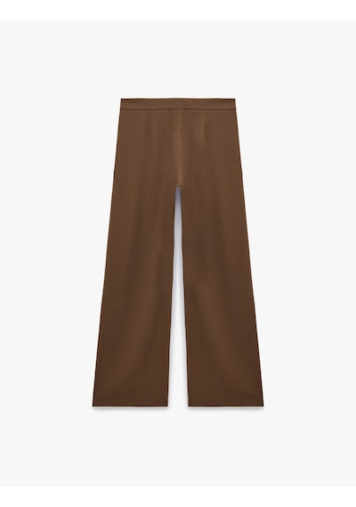 Koton Rahat Kesim Keten Karışımlı Cepli Pile Detaylı Düz Bol Paça Pantolon Kahverengi 6sak40401pw Kahve