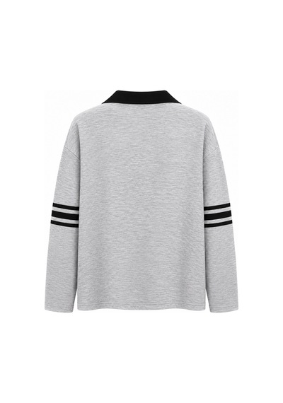 Mixray 2258 Kadın Los Angeles 95 Baskılı Polo Yaka Sweatshirt Gri