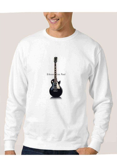 Gibson Les Paul Wallpaper Slash Metal Baskılı Beyaz Erkek Sweat (530942917)