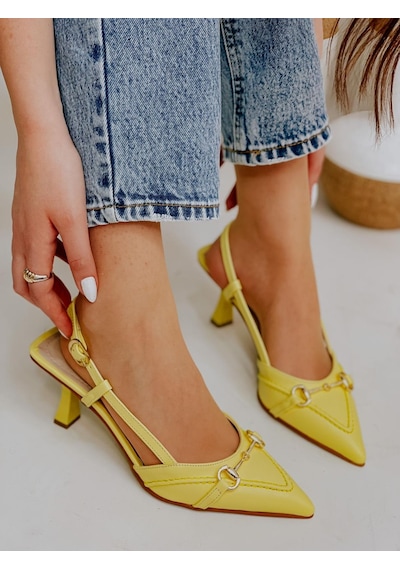 Ervanın Butiği Sarı Deri Moss Toka Detay Kadın Stiletto-3650