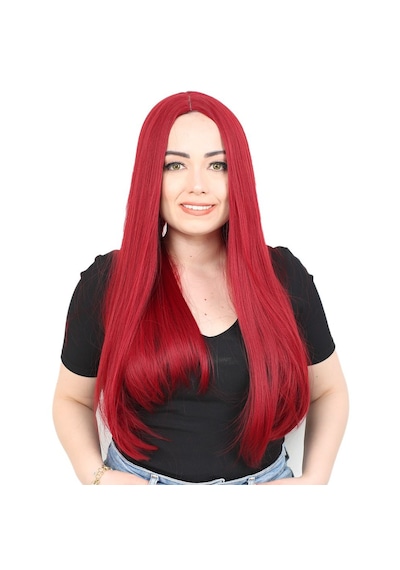 Fiber Sentetik Uzun Düz Peruk / Kızıl - Zmff-739603 Renkli