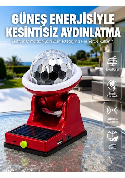 Şarjlı Rgb Projektör Lamba Güneş Enerjili Çok Fonksiyonlu Disco Işık Lambası Çok Renkli
