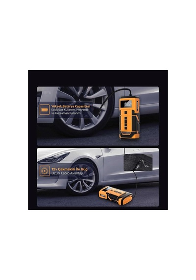 A5577 Akü Takviye Cihazı 8000mah Şarjlı Taşınabilir Powerbank 150psi Lastik Şişirme Pompası