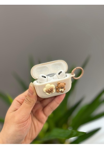 Airpods 3.nesil Uyumlu Sevimli Ayıcıklı Koruyucu Kılıf Krem