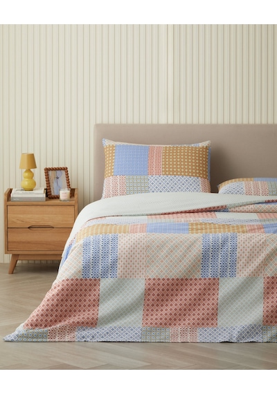English Home Patchform Kolay Ütülenir Çift Kişilik Nevresim Seti 200x220 Cm Mavi Bordo