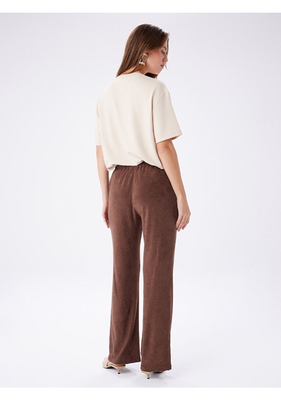 Faik Sönmez Beli Lastikli Kendinden Dokulu Wıde Leg Fıt Örme Pantolon W27pnt025 Uw27pnt02530 Kahve