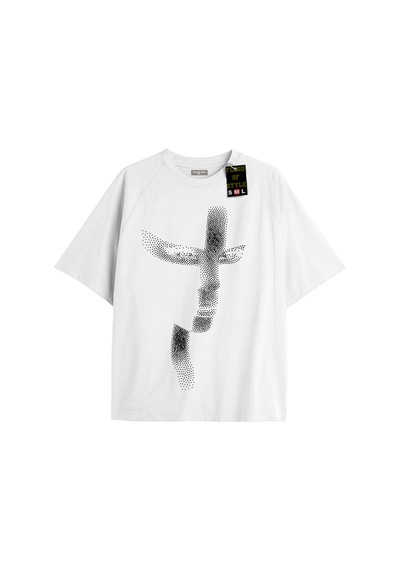 Flood Of Style Beyaz Oversize T-shirt Yarım Yüzz Özel Tasarım