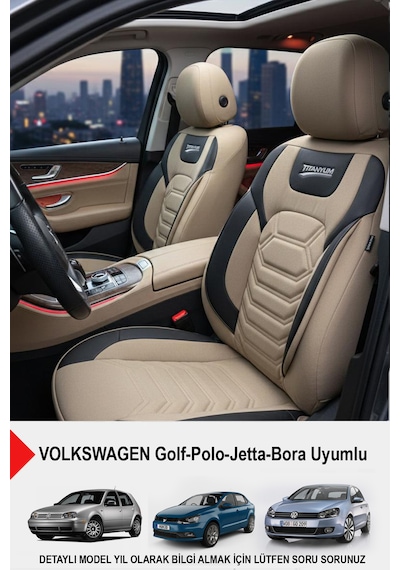 Titanyum Serisi Lüks Keten Üniversal Oto Koltuk Kılıfı Volkswagen Bora-golf-jetta-polo Uyumlu Bej