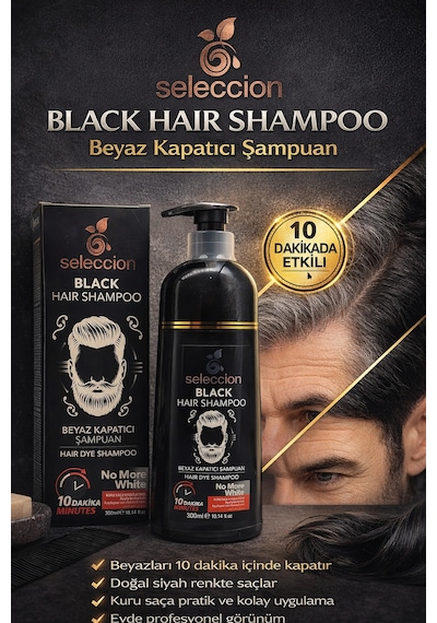 Seleccion Black Hair Shampoo Beyaz Kapatıcı Şampuan 300 Ml Erkek Saç Boya Şampuanı
