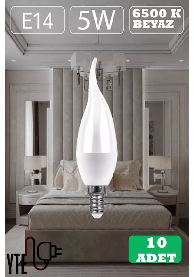 Beyaz Kıvrık Mum Led Ampul E14 Duy 5w 10 Adet