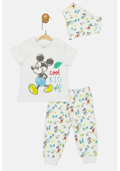 Mickey Mouse Lisanslı Erkek Bebek Mendilli Alt Üst Takım Mc17248 Beyaz