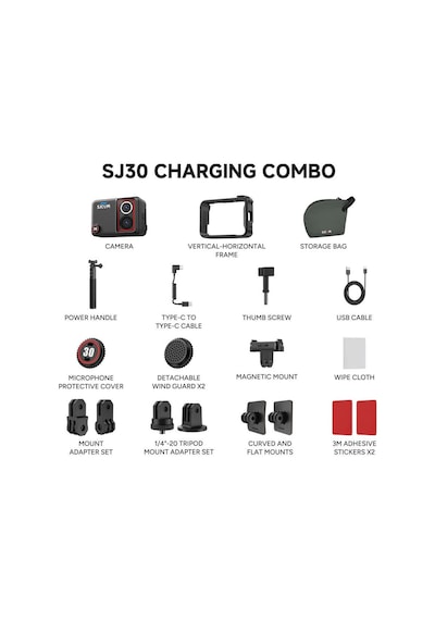 Sjcam Sj30 Aksiyon Kamerası 8k/20 Şarj 6 Eksenli Combo Paket Siyah