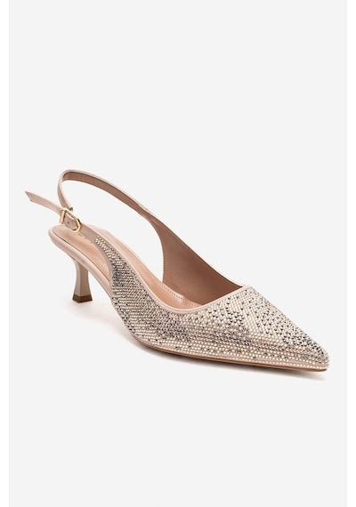 Luvishoes Nella Ten Altın Taşlı Kadın Topuklu Ayakkabı Ten