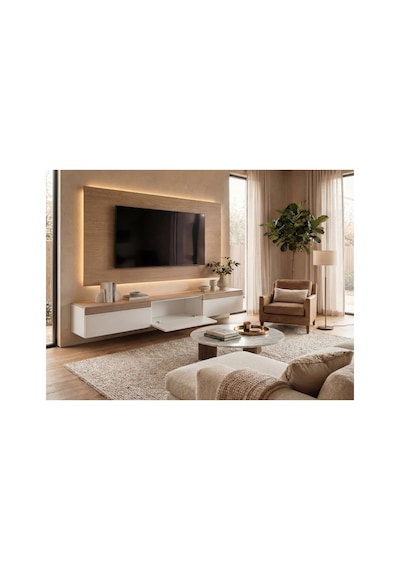 Purelıne Ledli Duvar Tv Ünitesi 140 Cm Meşe Beyaz Beyaz-meşe 160 Cm