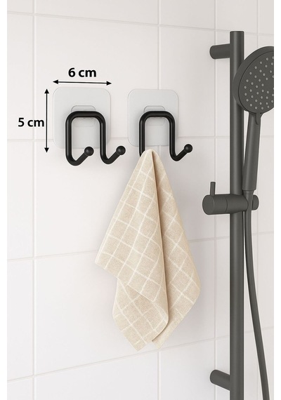 Karteya Güçlü Yapışkanlı 2 Adet Çift Kancalı Banyo Mutfak Askısı Metal Askılık Duvar Askı Organizer Siyah