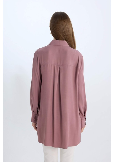 DeFacto Relax Fit Gömlek Yaka Yandan Bağlamalı Uzun Kollu Basic Düz Gömlek Tunik D7200AX24WNBR94 Bordo