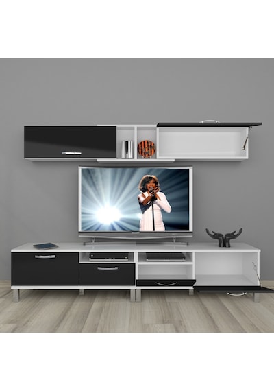 Decoraktiv Eko 5220 Mdf Krom Ayaklı Tv Ünitesi Tv Sehpası Beyaz - Siyah