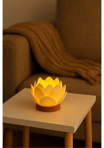 Lotus Çiçeği Tasarımlı Dekoratif Led Mumluk Tealight Beyaz