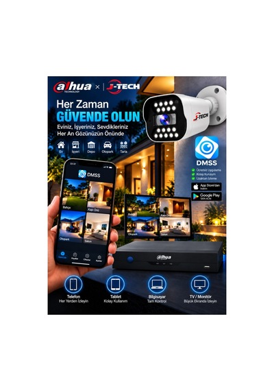 Dahua J-tech D1073 5mp 8'li Akıllı Sesli Ip Kamera Seti 1tb Renkli Gece Yüz Araç Hareket Algılama