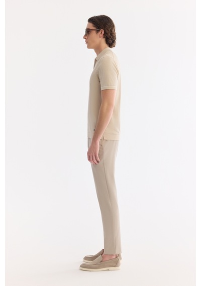 Avva Erkek Bej Polo Yaka Düğmesiz %100 Pamuk Soft Touch Regular Fit Triko T-shirt A61y5041