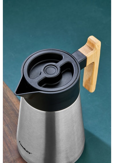 Cooker Bamboopour 1.5 Litre Paslanmaz Çelik Bambu Saplı Çelik Termos Ckr2090 Gümüş
