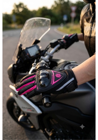 Forestia Pembe Uzun Boy Tam Parmak Kadın Motosiklet Eldiveni - Motorcu Eldiveni & Ultra Şık Unısex Motorcu Eldiven