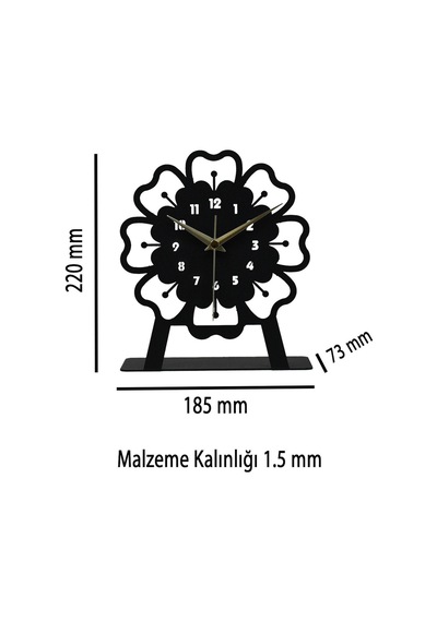 Mercan Model Metal Lazer Kesim Akar Sessiz Mekanizmalı Masa Saati Siyah