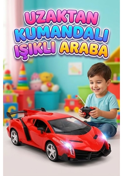 Uzaktan Kumandalı Spor Yarış Arabası 40 Mhz 4 Fonksiyonlu Pilli Oyuncak Spor Araba Kırmızı