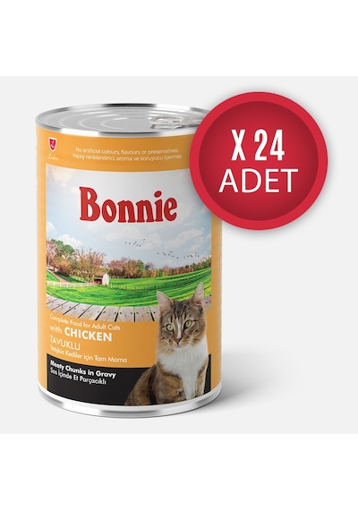 Bonnie Tavuklu Sos İçinde Et Parçacıklı Kedi Konservesi 400g x 24 Adet