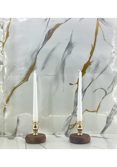 Tr Kahverengi Bambu Ahşap Ayaklı Ve Gold Metal İkili Mumluk Seti Modelleri Diğer